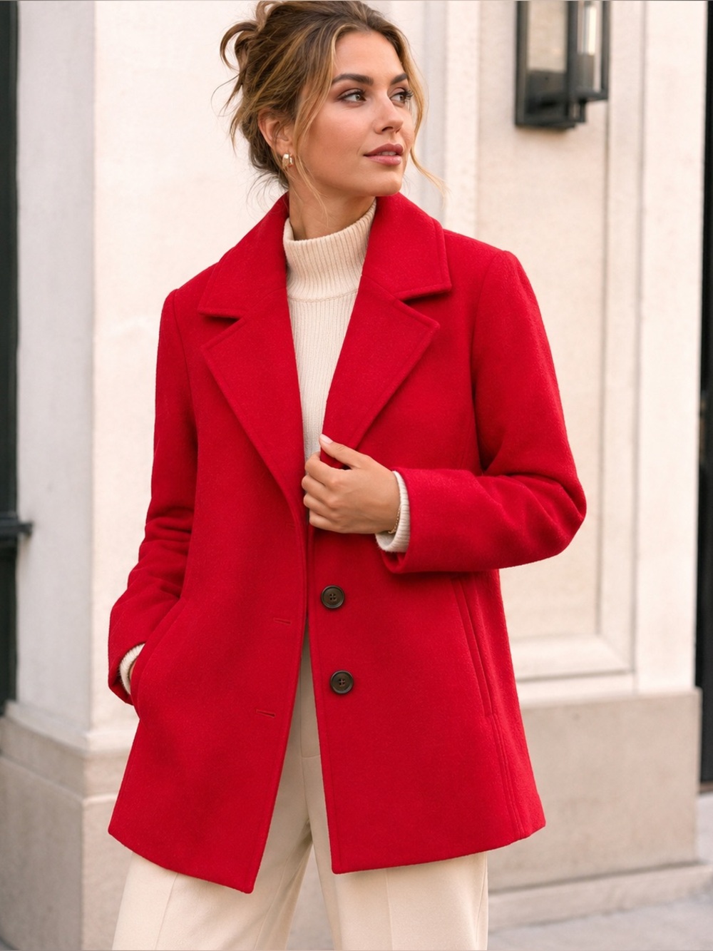 J.Jill Women’s Red Wool Blend Tailored Coat Jacket Pea Coat Petite Small